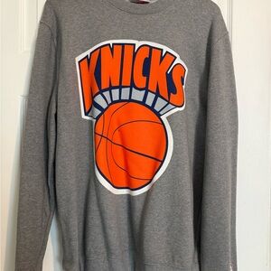 Mitchell and Ness Gray Knicks Sweatshirt with Orange Logo